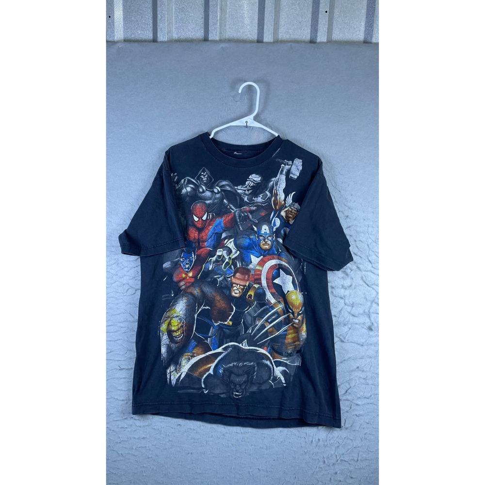 Marvel Comics Graphic T-Shirt Mens M Black Good Heroes Villains Spider-Man Tee